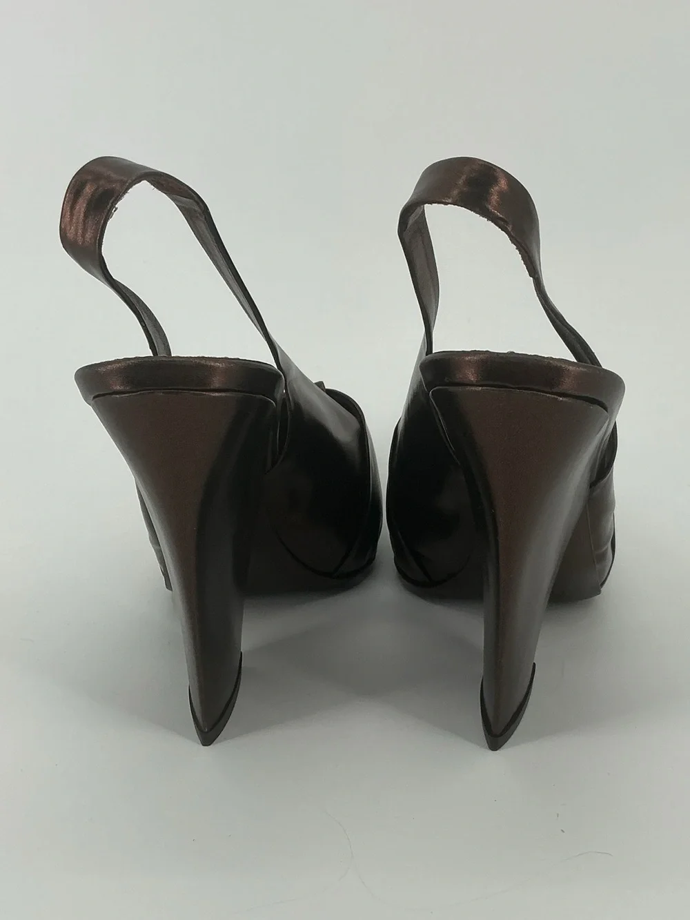 Yves Saint Laurent YSL Bronze Metallic Leather Slingback Heels 38.5